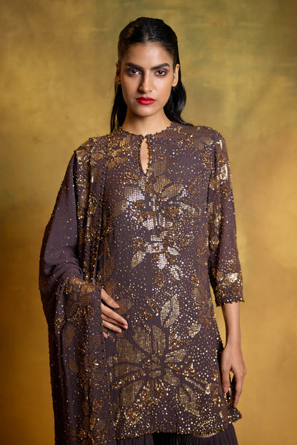 Gharara Set in Floral Sprinkle Sequin Embroidery