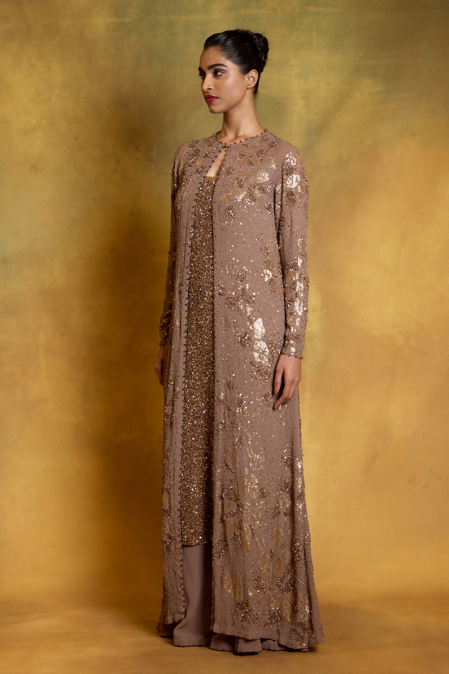 Jacket Set in Floral Sprinkle Sequin Embroidery