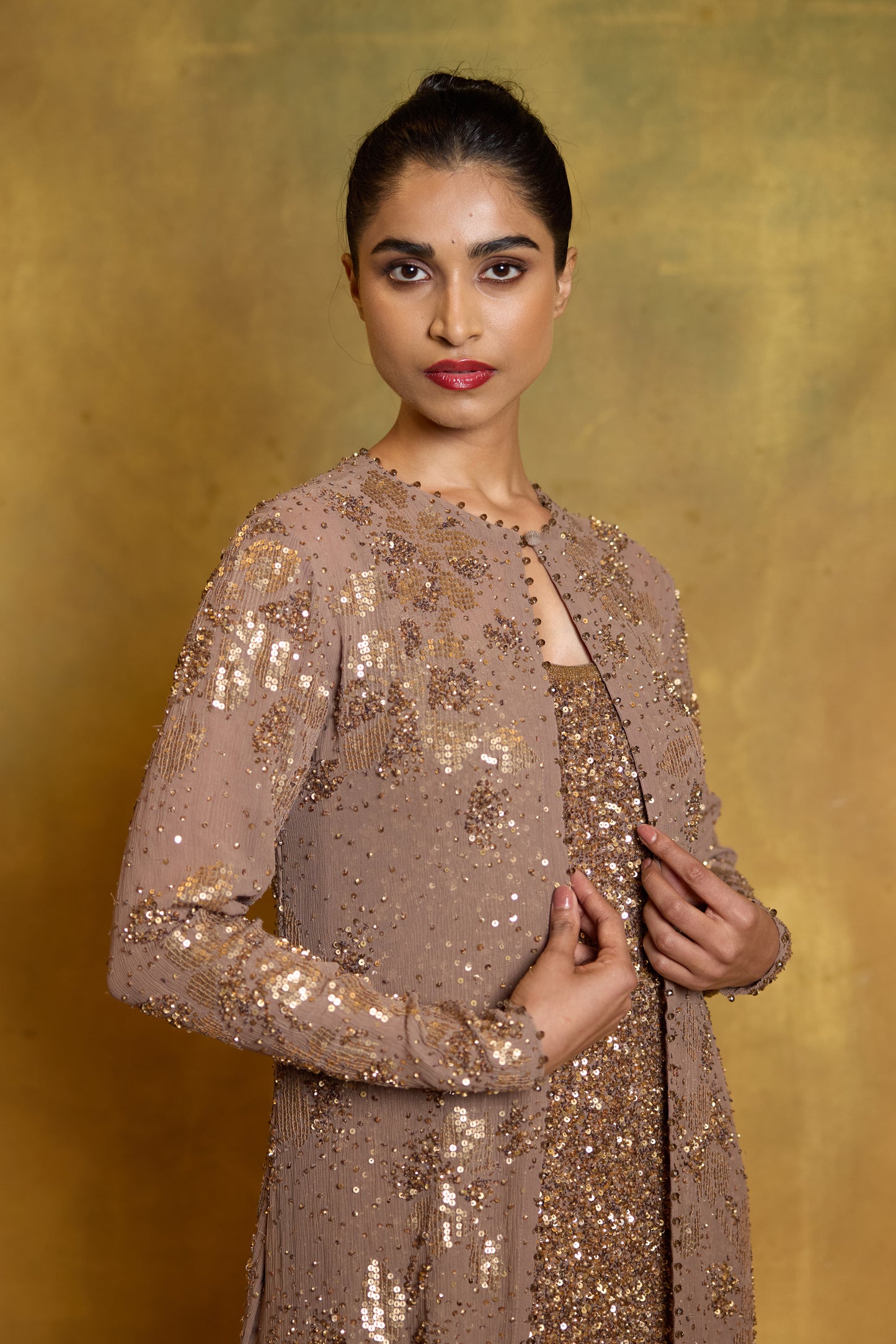 Jacket Set in Floral Sprinkle Sequin Embroidery