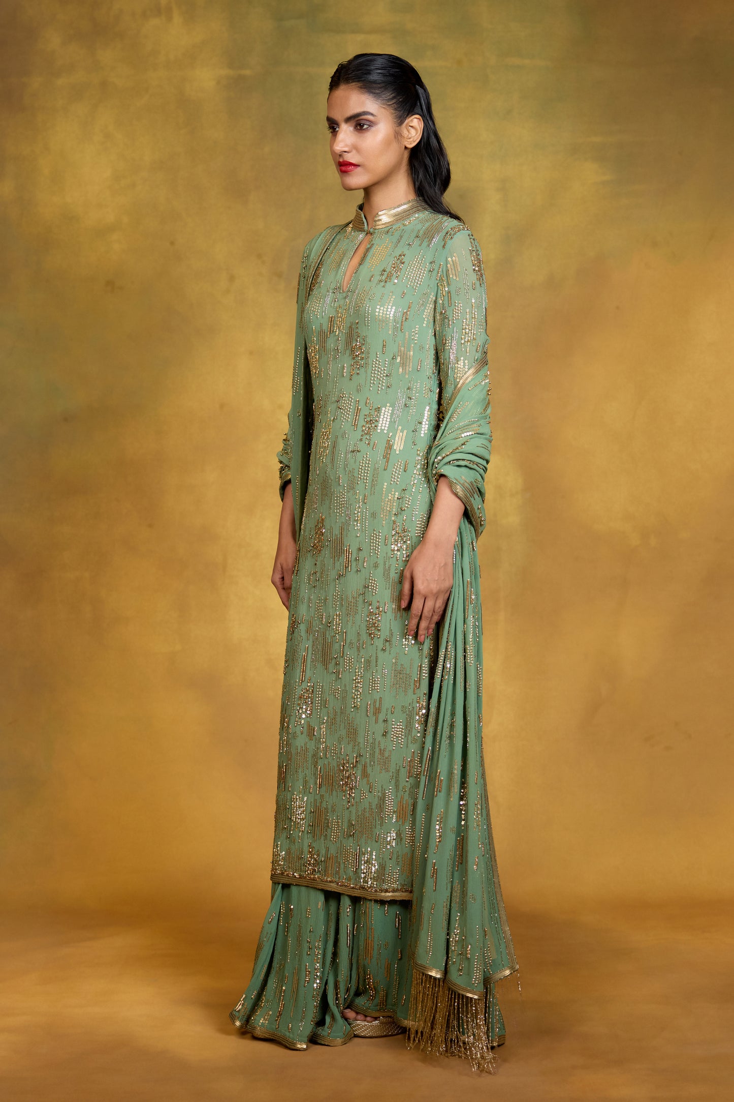 Kurta Set in Abstract Sequin Embroidery