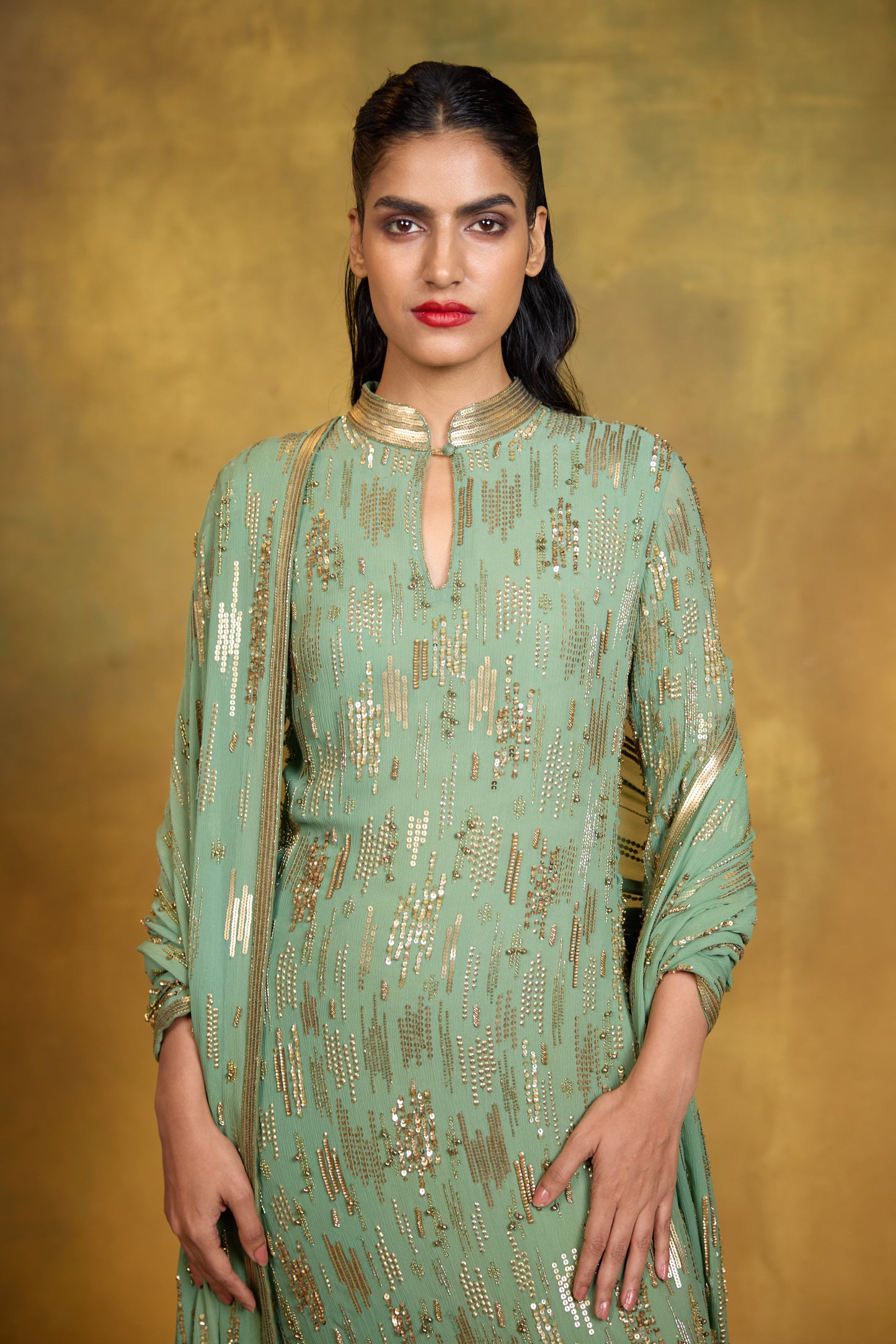Kurta Set in Abstract Sequin Embroidery