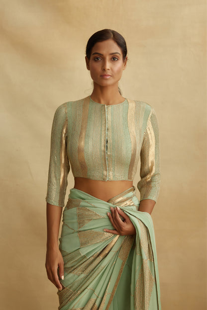 Sari Set in Trapeze Geometric Design in Sequin Embroidery
