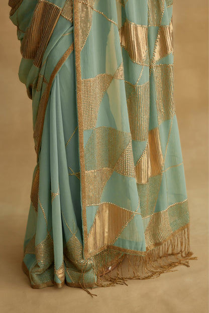 Sari Set in Trapeze Geometric Design in Sequin Embroidery
