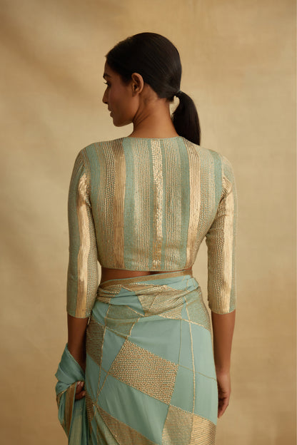 Sari Set in Trapeze Geometric Design in Sequin Embroidery