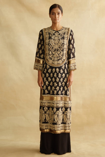 Kurta Set in Old World Ivory Thread Embroidery
