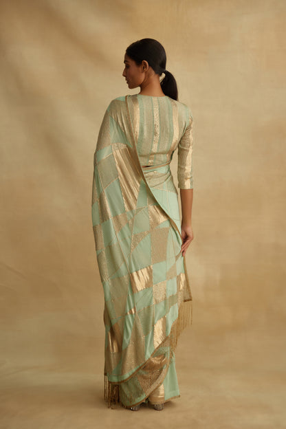 Sari Set in Trapeze Geometric Design in Sequin Embroidery