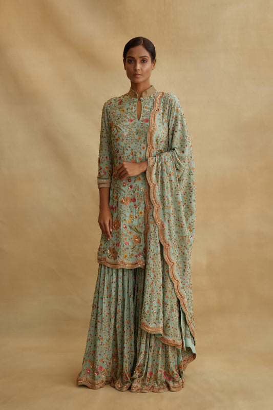Gharara Set in Intricate floral embroidery