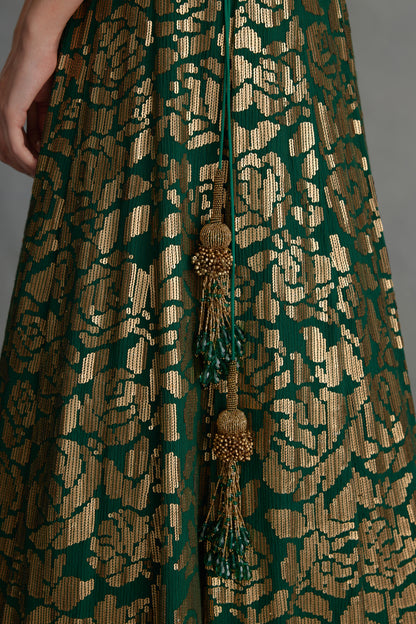 Lehenga Set in Signature Rose Pattern Gold Sequin Embroidery