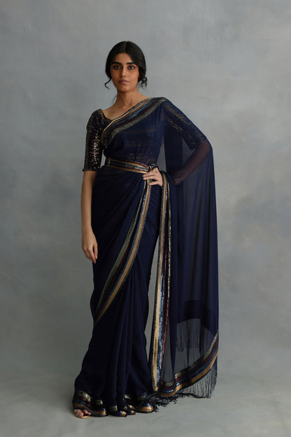 Sari Set with Multi Sequin Border Embroidery