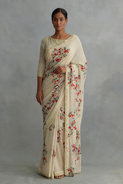Sari with Floral Thread and Sequin Embroidery