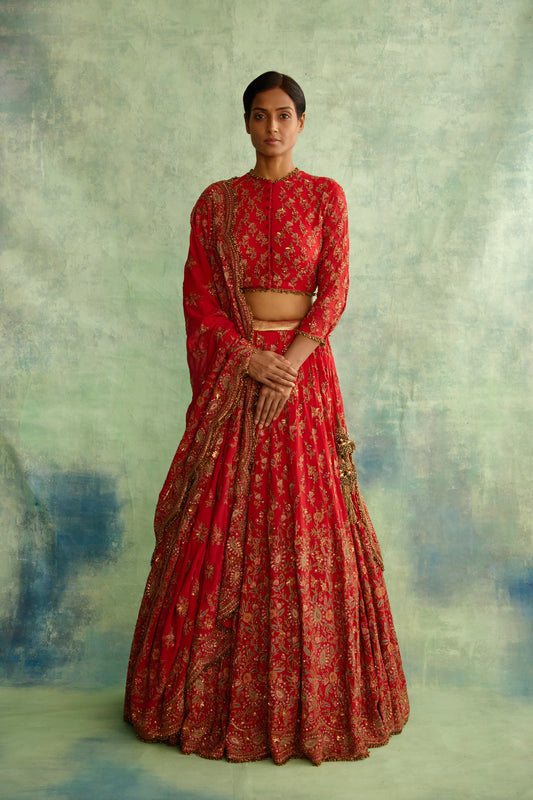 Lehenga Set in floral paisley thread embroidery