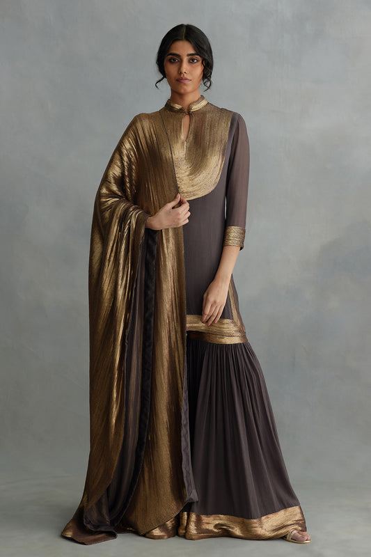 Gharara Set in gold sequin embroidery