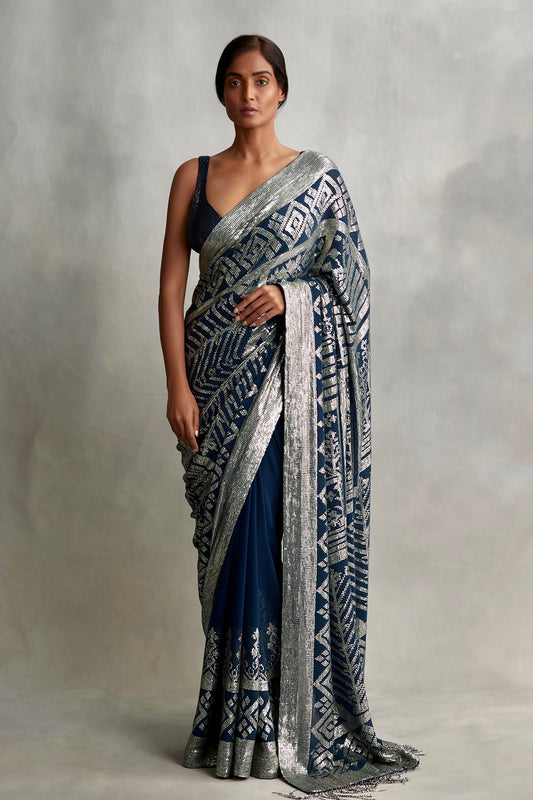 Sari Set in a  silver small sequin embroidery