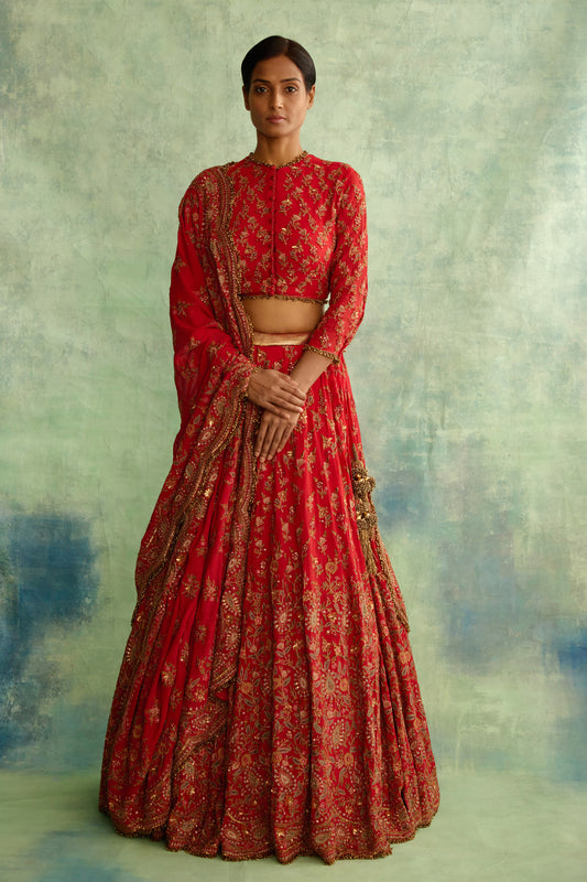 Lehenga Set in floral paisley thread embroidery