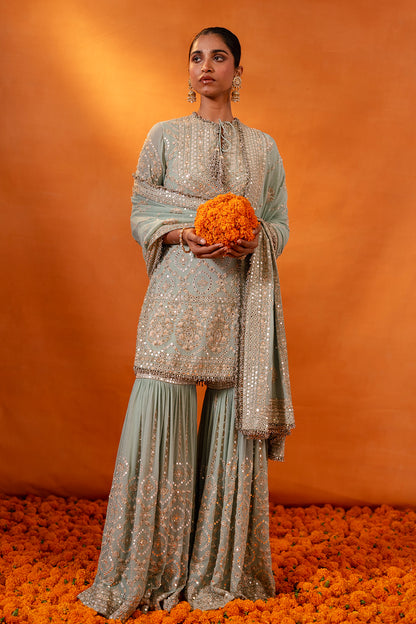 Gharara Set in Thread & Mirror Embroidery