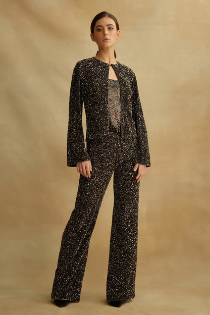 Jacket Set with all over Sequin Embroidery