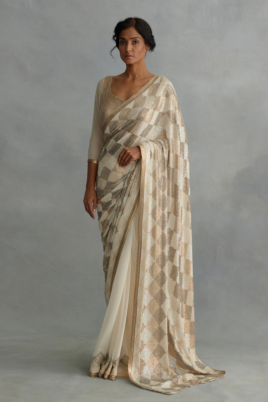 Sari Set in Geometric Pattern Sequin Embroidery