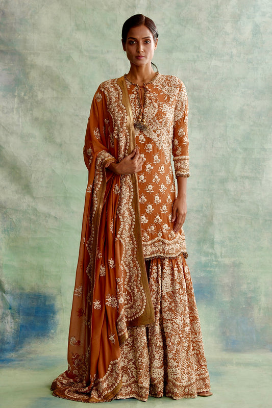 Gharara Set in Old world Ivory Thread and Sequin Embroidery