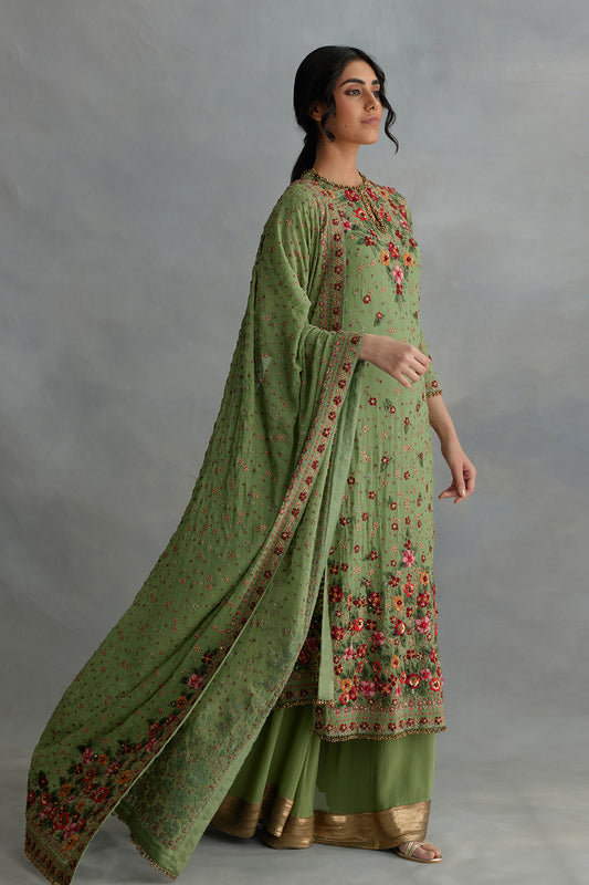 Kurta Set in Floral Multi Thread Embroidery