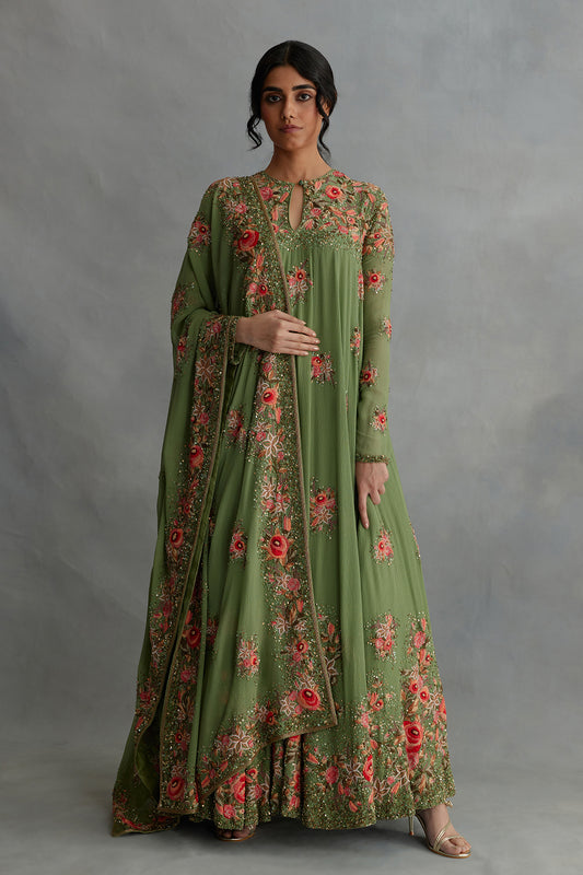 Anarkali Set with Floral Thread Embroidery