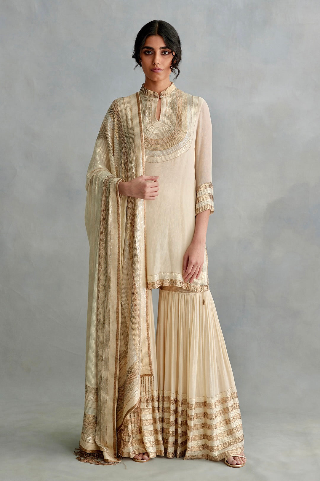 Gharara Set In Stripe and Sheeting Sequin