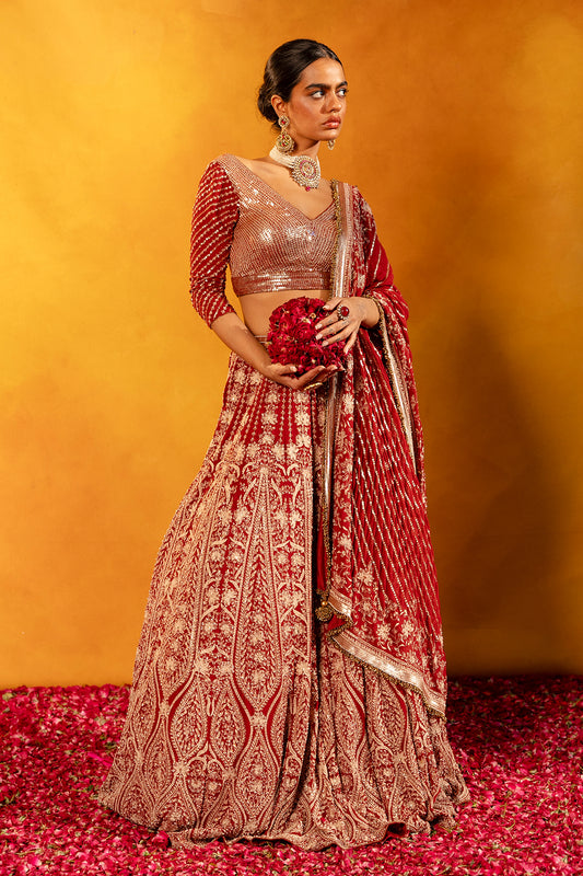 Lehenga Set with Ivory Thread and Sequin Embroidery