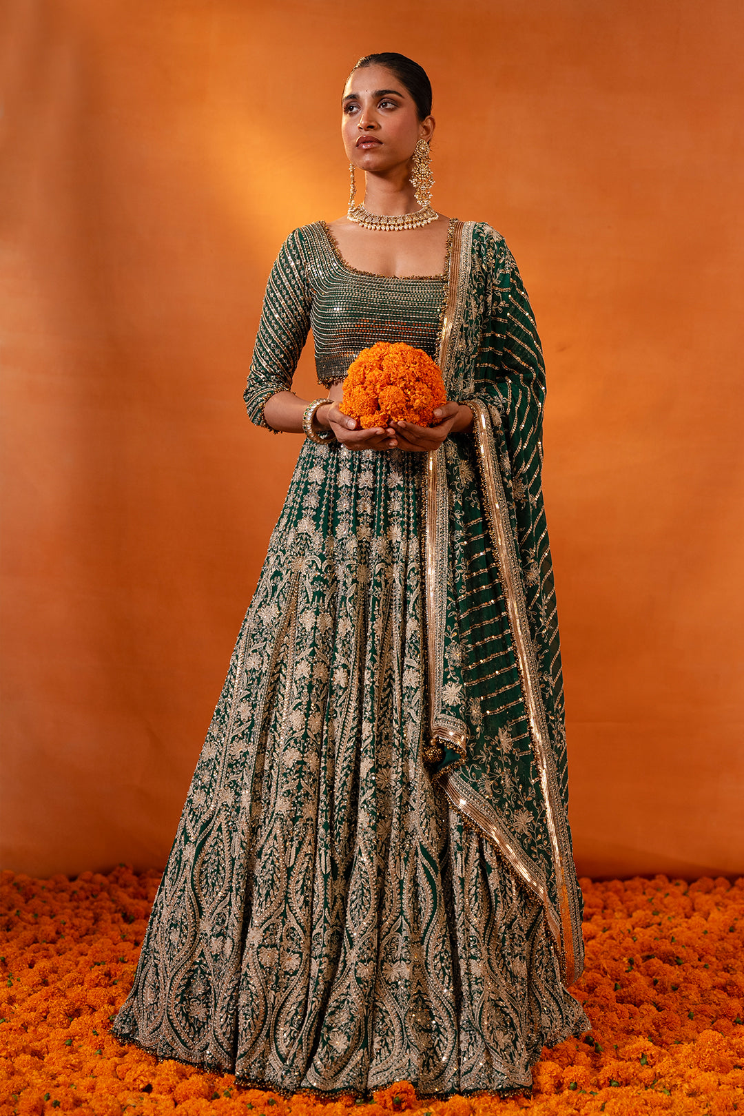 Lehenga Set in Ivory Thread and Sequin Embroidery