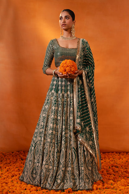 Lehenga Set in Ivory Thread and Sequin Embroidery
