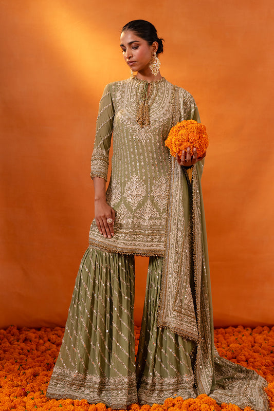 Gharara Set in Mirror and Thread embroidery