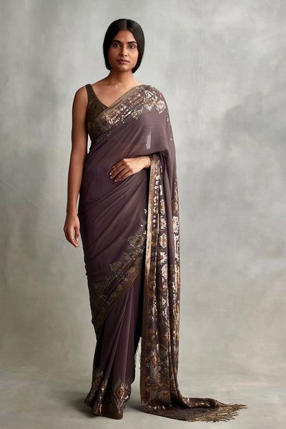 Sari Set in Ikkat pattern sequin embroidery