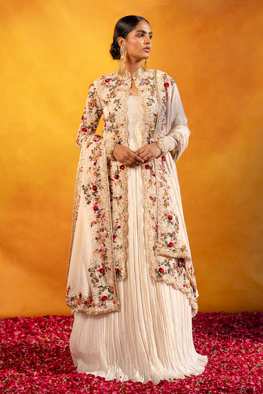 Jacket Set with Anchor Floral Thread Embroidery