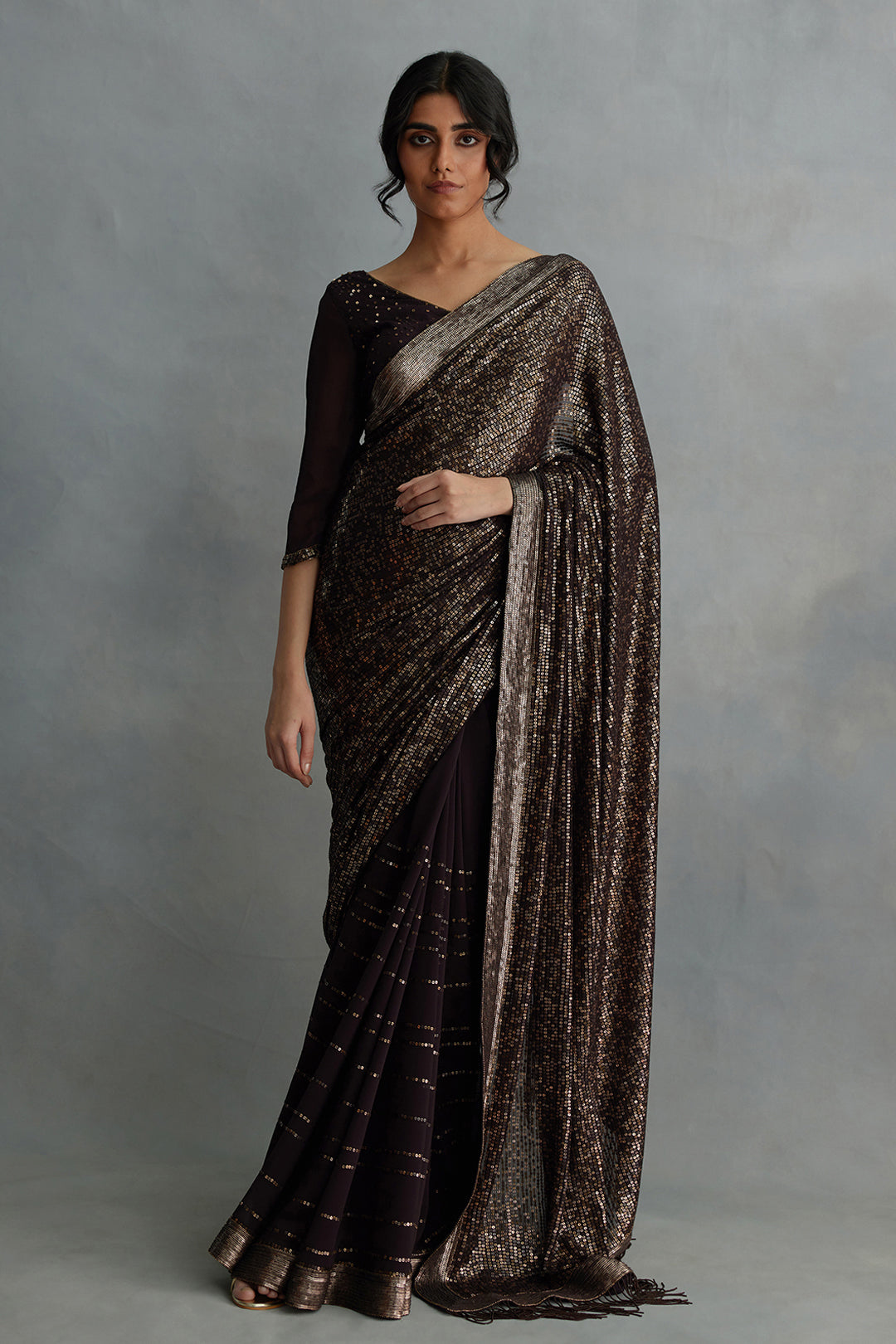 Sari Set in Mosaic Design in Sequin Embroidery