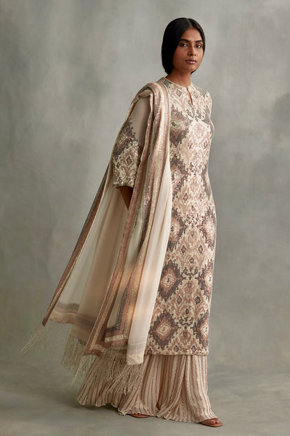 Kurta Set in Ikkat design sequin embroidery