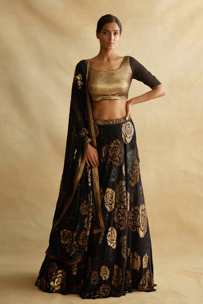 Lehenga Set in Signature Rose sequin embroidery