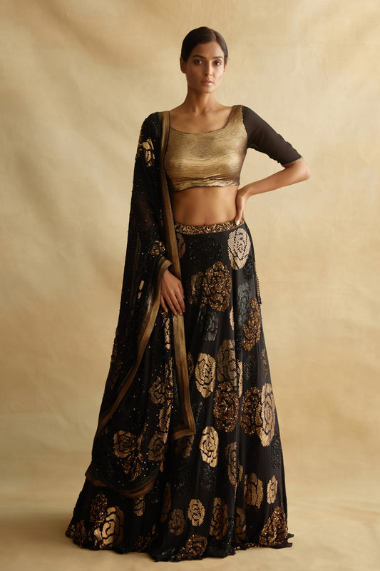 Lehenga Set in Signature Rose sequin embroidery