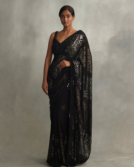 Sari Set in Big Motif Metallic Sequin Embroidery