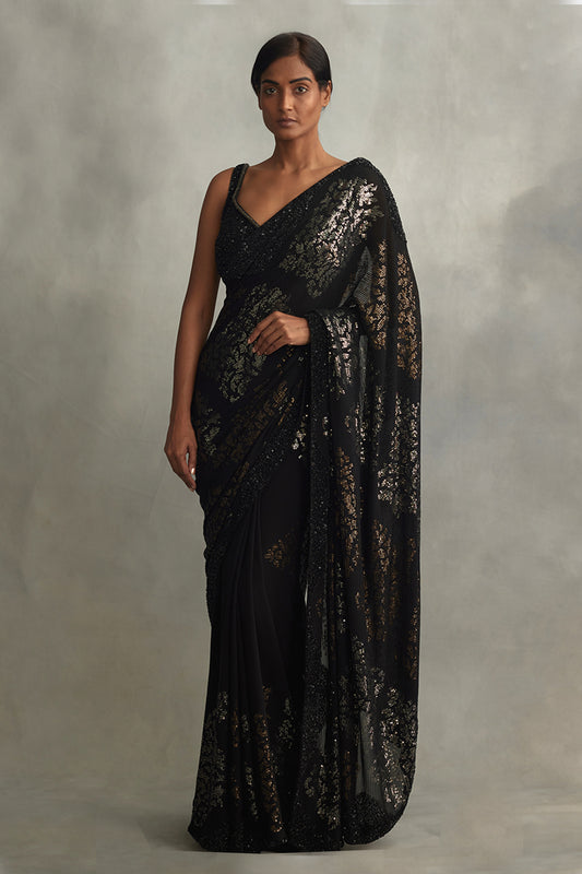 Sari Set in Big Motif Metallic Sequin Embroidery