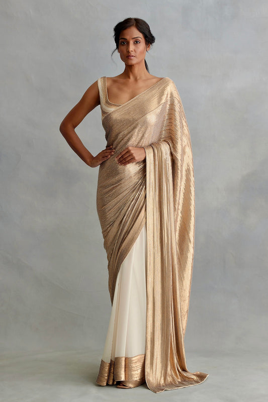 Sari in gold sequin sheeting embroidery