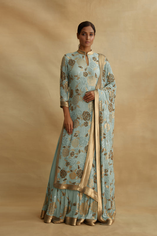 Kurta Set in Signature Rose Sequin Embroidery