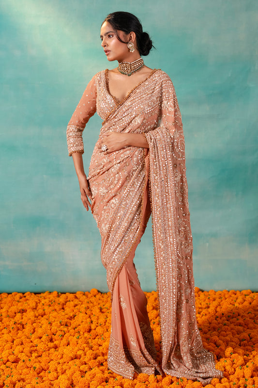 Sari Set in Thread & Mirror Embroidery