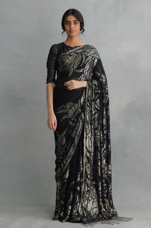 Sari Set in Lotus Design in Sequin embroidery