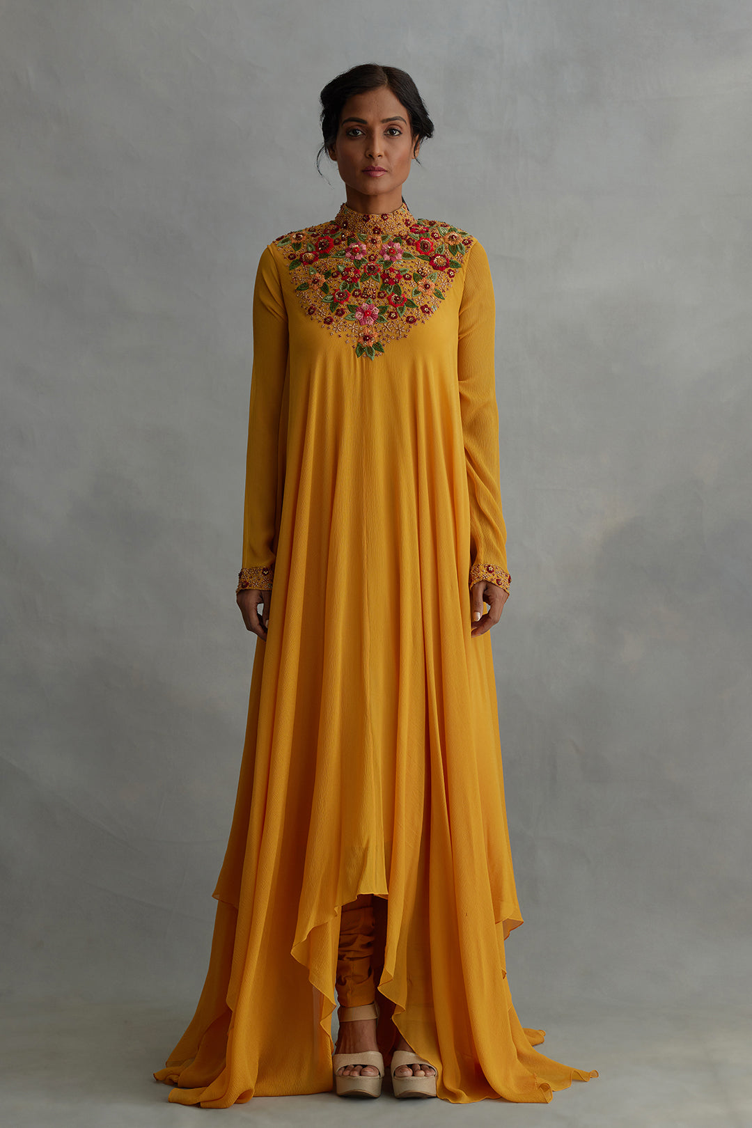 Asymmetric Kurta Set with Multi Thread Embroidery