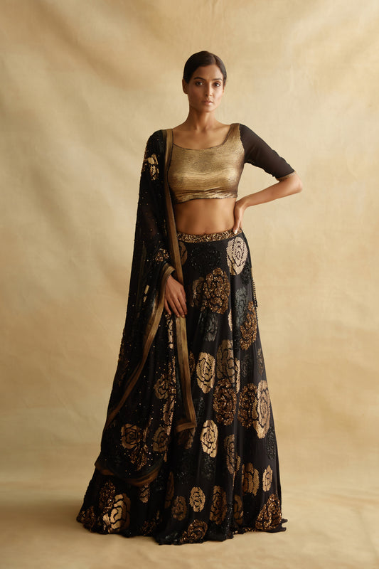 Lehenga Set in Signature Rose sequin embroidery