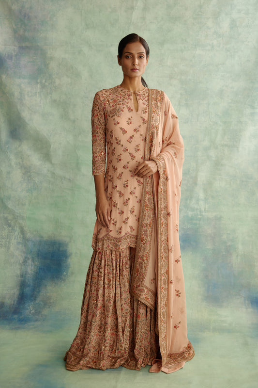 Gharara Set in Paisley floral thread embroidery
