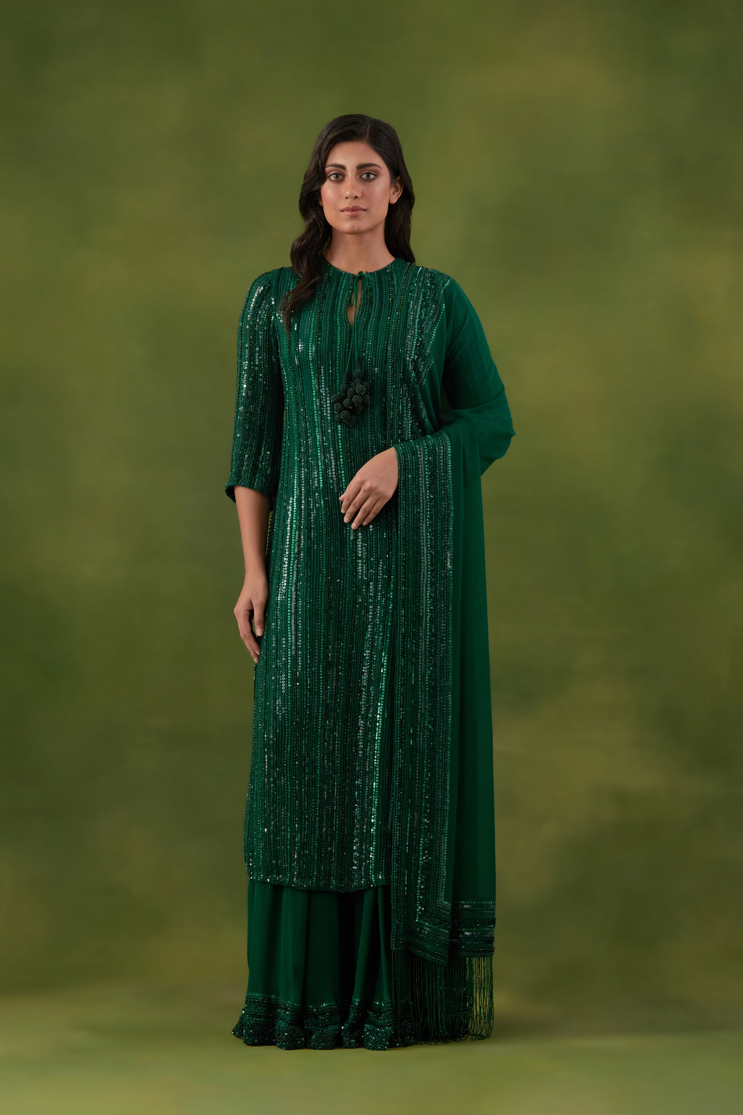 Kurta Set in Tonal Mix Line Sequin Embroidery
