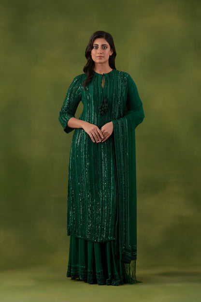 Kurta Set in Tonal Mix Line Sequin Embroidery