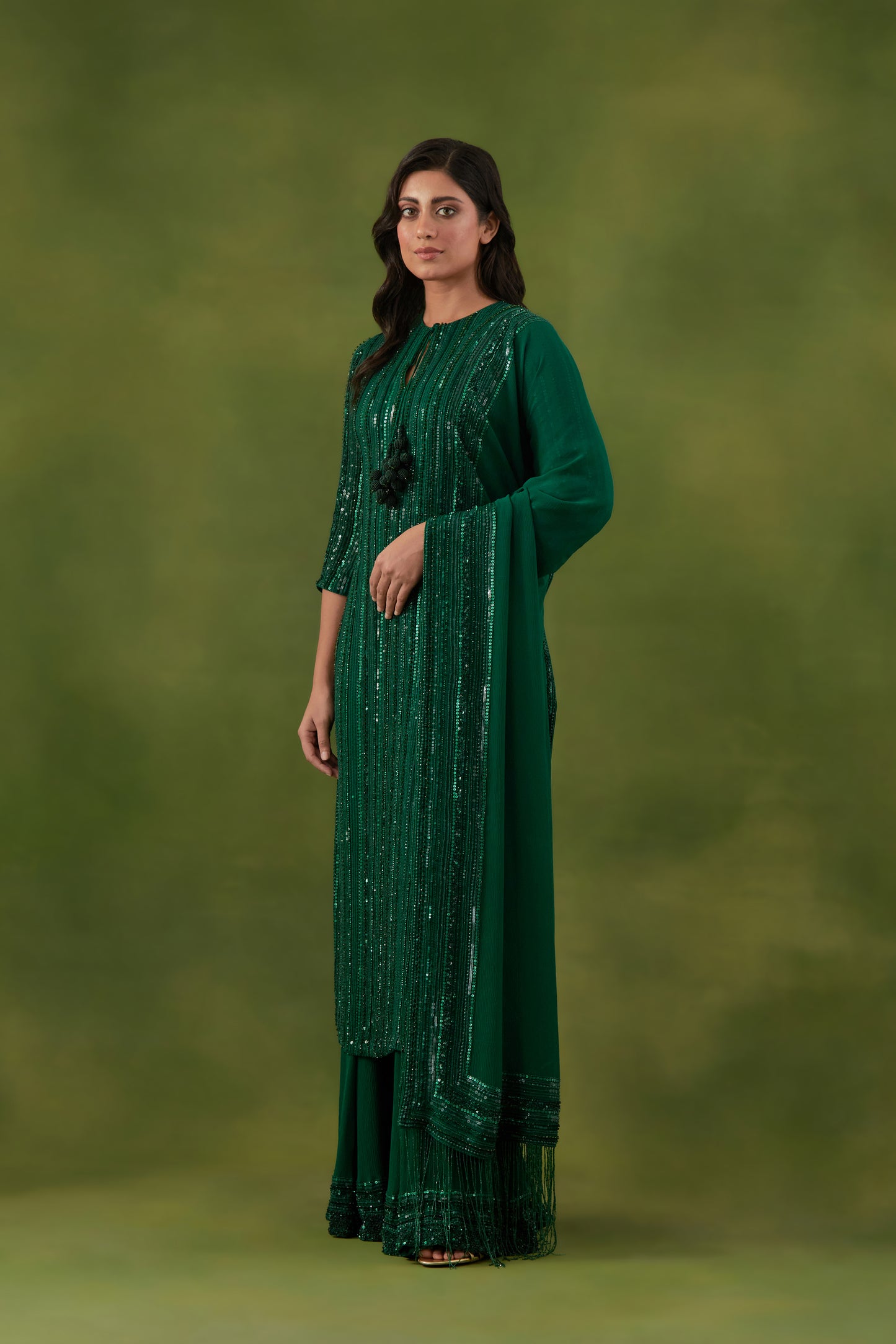 Kurta Set in Tonal Mix Line Sequin Embroidery