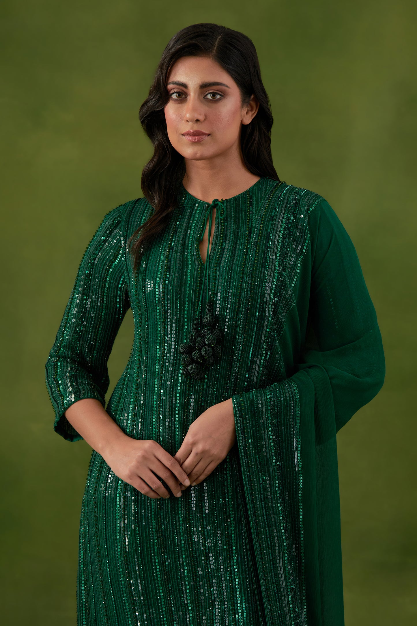 Kurta Set in Tonal Mix Line Sequin Embroidery
