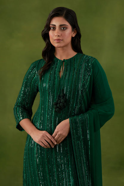 Kurta Set in Tonal Mix Line Sequin Embroidery