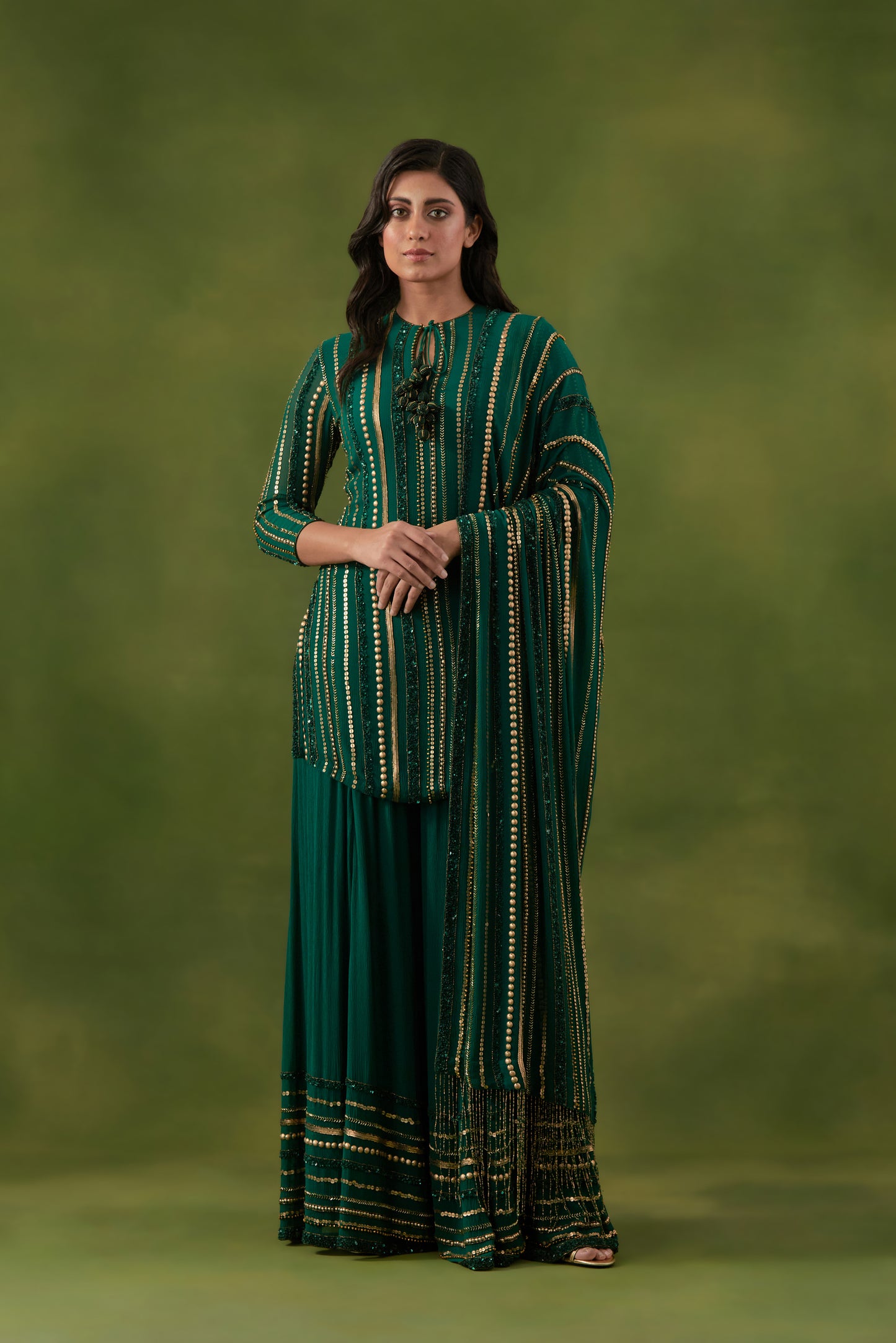 Sharara Set in Multi Sequin Lines Embroidery